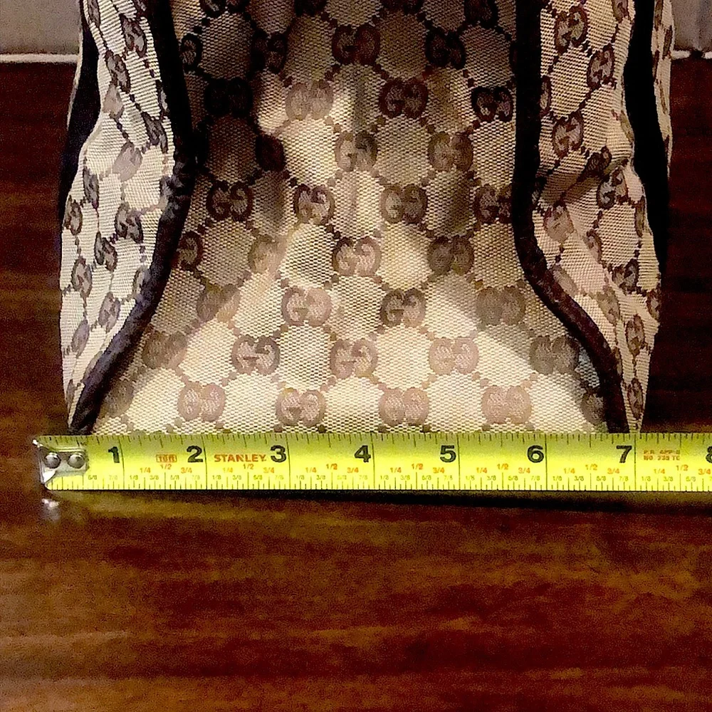 GUCCI GG Monogram Brown Leather Rolled Top Handle Oversized Laptop Tote Bag